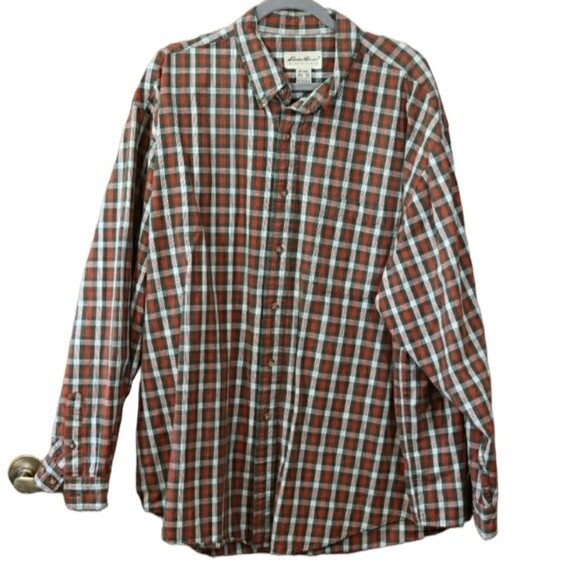 Eddie Bauer Mens Christmas Plaid Red & Green 100% Cotton Button Up Shirt XXL - Picture 1 of 13